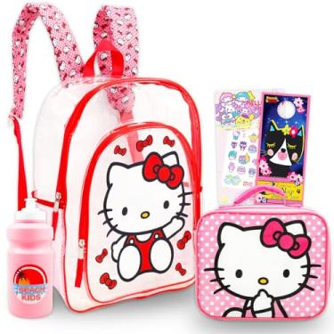Imagem de Hello Kitty Mochila Transparente Com Lancheira - Pacote De 40 Cm Para Meninas, Bolsa, Garrafa Água, Tatuagens E Muito Mais, Material Escolar Infantil