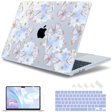 Imagem de May Chen [Novo padrão 2025] para MacBook Air 13,5 polegadas Capa M2 M3 M4 Chip Modelo: A2681 A3113 A3240, versão 2022-2025, capa rígida com protetor de tela e película de teclado - Borboleta azul