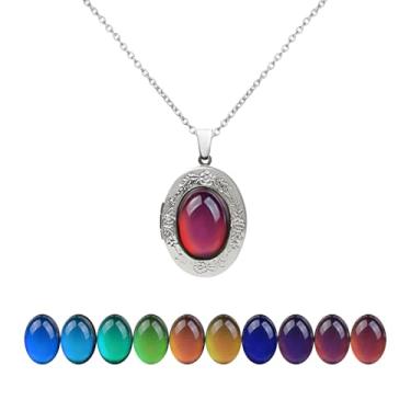 Imagem de AINILOVE Colar com sensor de temperatura que muda de cor, amor, coração, borboleta, golfinho, lua, estrela, humor para mulheres, anel de pedras preciosas, presentes de festa de aniversário, Adjustable