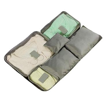 Imagem de Saco de armazenamento de viagens de 6 peças Conjunto de cubos de embalagem leve à prova d'água para as maldições de bagagem de viagens Oxford Cloth 8.5oz 7.5x5.9x4.1in (Cinza)