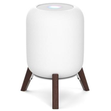 Imagem de Yibracki Suporte de mesa de madeira para HomePod 1 e 2, suporte de tripé de mesa antiderrapante, branco