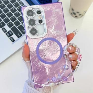 Imagem de Capa magnética com cordão de mão para Samsung S25 Ultra com ondulações d'água para Samsung A55 A56 A54 A35 A36 S24 Ultra S24 FE S23, A4, para Samsung S24 Ultra