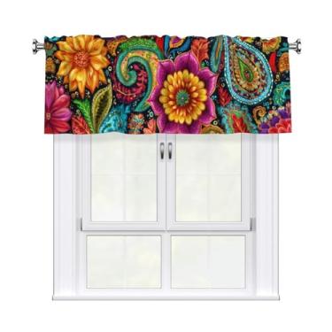 Imagem de Cortina floral Boho Valance Curto Rod Pocket Tratamento de Janela para Sala de Estar Quarto Cozinha Banheiro 1 Painel 137.2 cm L x 45.7 cm C