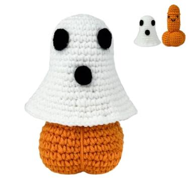 Imagem de RYOTKIK Decoração de Halloween de fantasma de abóbora de crochê para adultos – Brinquedo divertido e assustador, presente de brincadeira de festa, decoração surpresa exclusiva para mesa de escritório