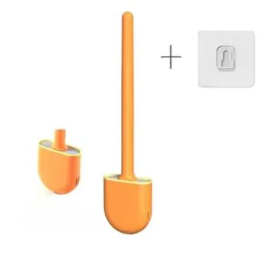 Imagem de Kit 2 Escovas Sanitárias de Silicone com Suporte Autoadesivo Incluso, Design Minimalista, Escova Redonda para Limpeza de Vaso Sanitário (Laranja)