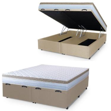 Imagem de Cama Box Baú Casal Queen Colchão Com Molas Ensacada