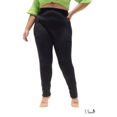 Imagem de Calça Plus Size Legging Montaria Flanelada Grossa Com Bolsos Cós Alto 