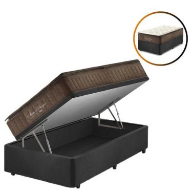 Imagem de Cama Box Baú Solteiro King Preta + Colchão Molas Ensacadas Pillow Top 