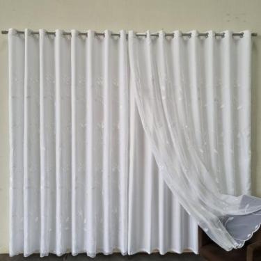 Imagem de Cortina Para Janela Voil Bordado Com forro Microfibra 4,00x2,70 Para V
