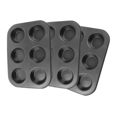 Imagem de Kit 3 Forma Cupcake Antiaderente Teflon 6 Cavidades Assadeira Pão Quei