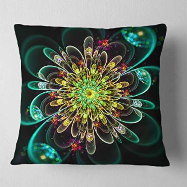 Imagem de Flor fractal brilhante perfeita Designart na sala de estar, sofá, almofada de alta qualidade + capa de almofada impressa em ambos os lados 66 cm x 66 cm