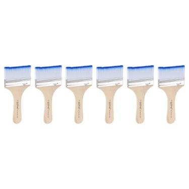 Imagem de HARFINGTON 6 pincéis pequenos de tinta plana de 7,9 cm e lascas de nylon com cabo de madeira para pintura de arte faça-você-mesmo, móveis, armário, cercas, deck, parede, porta, azul, azul