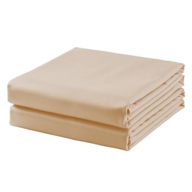 Imagem de Lençol de cima Queen de algodão, 600 fios, 100% algodão egípcio, 2 peças, lençol de cima liso fresco e respirável, resistente a rugas, desbotamento e manchas (queen bege)