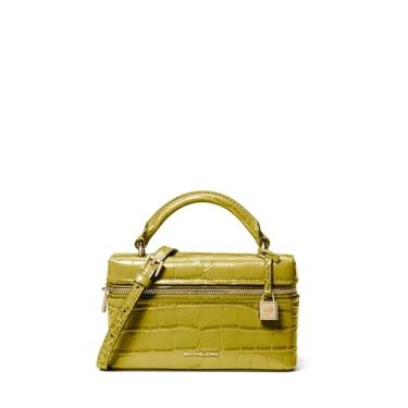 Imagem de Michael Kors Jana Bolsa transversal extra pequena com alça superior, ferragens douradas/couro em relevo de crocodilo/maçã