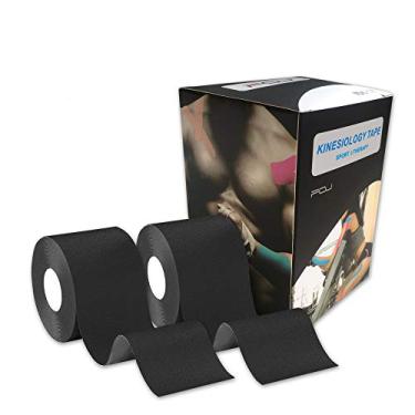 Imagem de Fita tereputica Kinesiology Physio para recuperação de esportes atléticos alívio da dor forte adesão à prova d'água algodão original sem cortes 5 cm x 16,4 pés (2 preto)