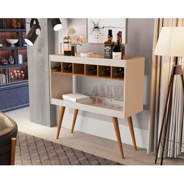 Imagem de Aparador Buffet Athenas MDF com Adega Pés de Madeira Maciça Resistente Morderno Decorativo (Off White/Nature)