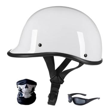 Imagem de Capacetes de motocross meia tampa adulto meia concha rosto aberto motocicleta ciclismo motocross capacete masculino feminino aprovado pelo DOT com óculos de proteção facial (branco, GG)