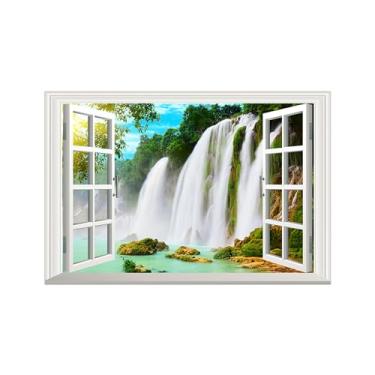 Imagem de Falsas Janelas Paisagens Impressões em Tela-Árvore cascata-Quadro Arte Moderna-Natureza Pintura Decoração Parede 20x30cm Sem Moldura