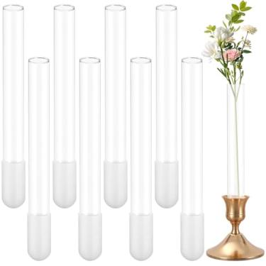Imagem de Pacote com 8 vasos de vidro de 20 cm com base cônica para castiçais, vaso de base para castiçais, vasos de base para castiçais de flores, tamanhos de 22 mm a 27 mm