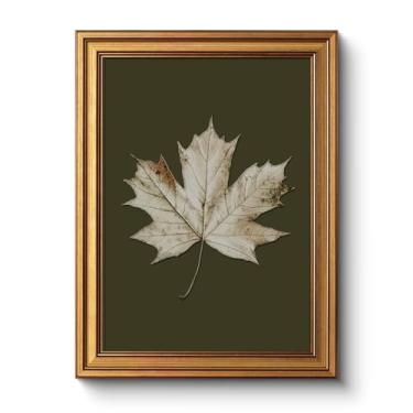 Imagem de Arte de parede vintage com moldura dourada de folha de outono, arte de folha de bordo botânica, 30,5 x 40,6 cm, estampa verde e branca, decoração rústica natural para sala de estar, quarto, decoração