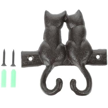 Imagem de Angoily 1 peça gancho de toalha de ferro estilo vintage rack preto casa decorativo animal cast cabide em forma de gato banheiro pendurado para roupas metal roupão americano ganchos chapéus chaves casaco de gato criativo