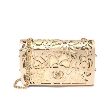 Imagem de Bolsa clutch noturna vazada padrão de metal aba brilhante bolsa noturna bolsa pequena bolsa de mão carteira bolsa de mão, Ouro 5701