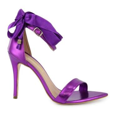 Imagem de Sandália VL Cetim Metalizada Bico Folha Salto Fino 10cm - Vitória Lugo