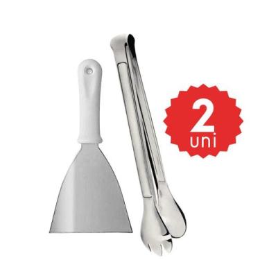 Imagem de Kit Utensílios Chapa 3 Peças Inox Resistente Lanches Hamburgueria Pada
