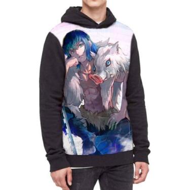 Imagem de Moletom Com Capuz Inosuke Kimetsu No Yaiba Ref:799 - smoke, Preto, GG