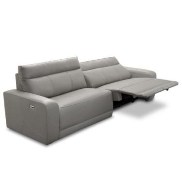 Imagem de Sofá 3 Lugares Rettrátil Reclinável Elétrico 224cm Mazi L06 Couro Cinz