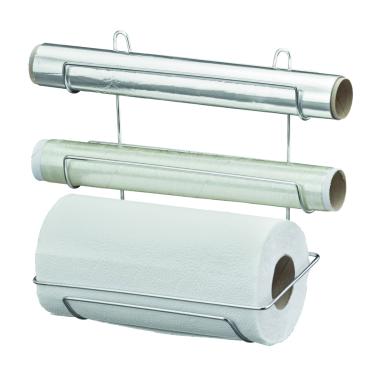 Imagem de Porta Papel Toalha de Parede Suporte Suspenso Triplo para Rolos Alumínio Filme PVC