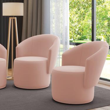 Imagem de Poltrona Decorativa Orgânica Fixa para Sala Kit 2 Malu Veludo Rosê M11 - D'Rossi