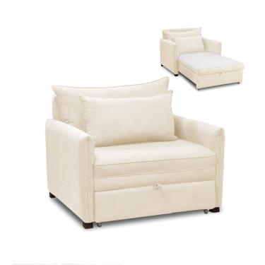 Imagem de Poltrona Cama Retrátil Solteiro com Rodízio Cloe Bouclê Bege E03 - D'Rossi