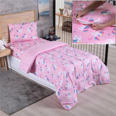 Imagem de Kit Coordenado Edredom com Lençol Solteiro Alegria - Unicórnio - 100% Poliéster
