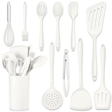 Imagem de HaWare Conjunto de 11 utensílios de cozinha de silicone, resistentes ao calor com suporte, conjuntos de espátulas de grau alimentício para panelas antiaderentes, utensílios de cozinha incluem espátula
