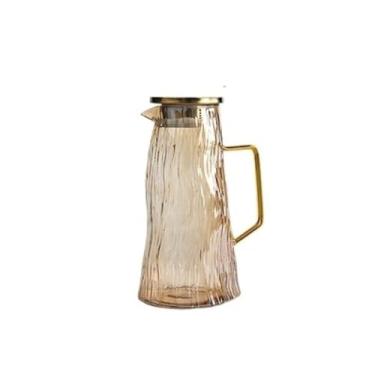 Imagem de Jarro Jarra de água vidro resistente ao calor com alça, chaleira fria e quente, grande capacidade, bule chá gelado, geladeira, suco, garrafa, 1500ml(Brown)