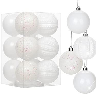 Imagem de Bolas de Natal brancas peroladas de 8 cm, 12 peças, conjunto de enfeites de Natal inquebráveis, enfeites de bolas de Halloween, enfeite branco grande para festa de Natal