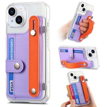 Imagem de Para iphone 15 capa com suporte de cartão alça de pulso capa de telefone transparente para iphone 14 13 12 11 pro max xr xs 6 7 8 plus, roxo, para iphone 7plus 8plus