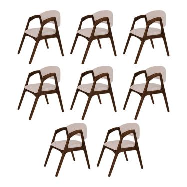 Imagem de Conjunto Com 8 Cadeiras De Jantar Estofada Gabriela Mel Linho Bege