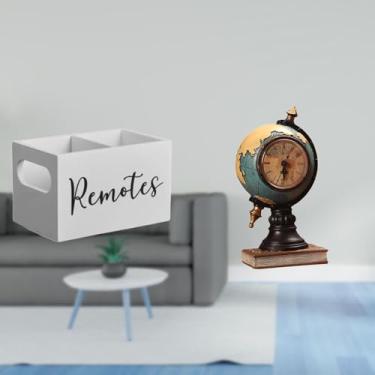 Imagem de Fenteer Organizador de Controle Remoto de Madeira Retrô E Estátua de Globo Moderno, Relógio de Mesa para Mesa de Cabeceira de Escritório, Sofá, Prateleira, de