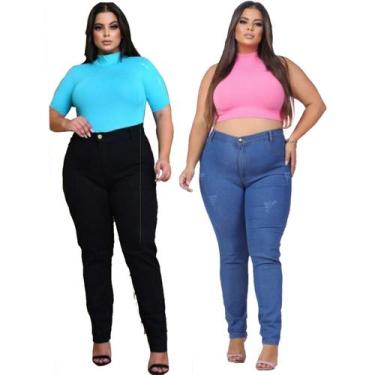 Imagem de KIT 2 Calça Jeans Feminina Plus Size Cintura Alta Com Lycra Elastano P