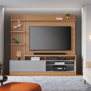 Imagem de Painel Home Colibri Maceió Com 4 Prateleiras, 4 Nichos Freijó/cinza Fosco