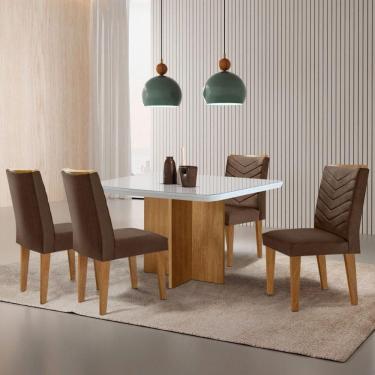 Imagem de Sala De Jantar Mesa 90cm Olímpia Cadeira Liz Moderna M... Veludo Marrom/off/nat/serig Off Com Vidro