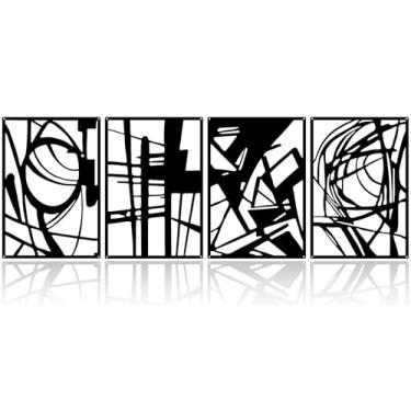Imagem de Quadros Decorativos para Escritorio, Conjunto de 4 Decorações de Parede em Metal Preto, 41 * 28 * 1CM, Quadro Sala de Estar, Kit Quadros Decorativos, Quadro Decorativo para Sala
