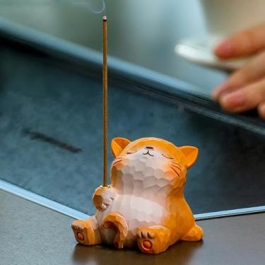 Imagem de Estatueta para queimador de incenso de gato malhado laranja