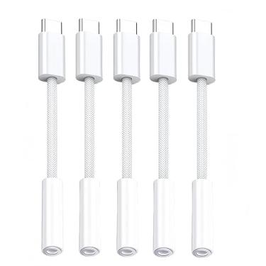 Imagem de Pacote com 5 adaptadores USB C para conector de fone de ouvido, adaptador de áudio USB C para 1/20.3 cm compatível com iPhone 16 15 Samsung Galaxy S25, S24, S23 Ultra, Note 20, iPad Pro, MacBook