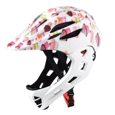 Imagem de Vaveren Capacete de bicicleta infantil com absorção de impacto, moderno, com cobertura total e luz para patinação, ciclismo ao ar livre, Bolo