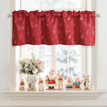 Imagem de JIUZHEN Saia de Natal de 106 x 45 cm - Padrão de Rena Vermelha - Tecido blackout com isolamento térmico, bolso duplo para varão de cortina, decoração de férias