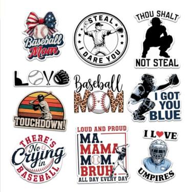 Imagem de Pacote com 10 adesivos de beisebol Mom – Citações esportivas engraçadas e decalques de dia de jogo para laptop, garrafa de água, refrigerador – presentes para mães orgulhosas de beisebol e mães