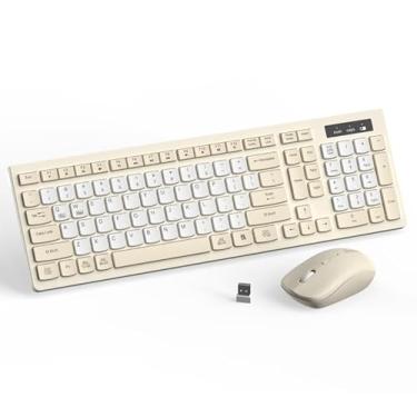 Imagem de RECCAZR Combo de teclado e mouse sem fio, teclado de tamanho completo e mouse DPI ajustável, teclado e mouse sem fio (cor latte-B)